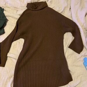 Brown Ribbed Turtleneck Sweater dress